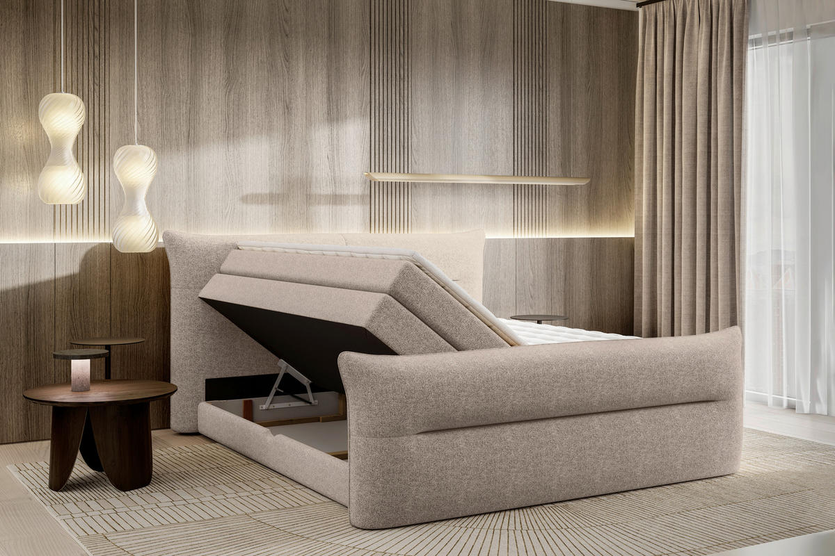 BOXSPRINGBETT 180/200 cm  in Taupe  - Taupe/Schwarz, Design, Kunststoff/Textil (180/200cm) - Chameo