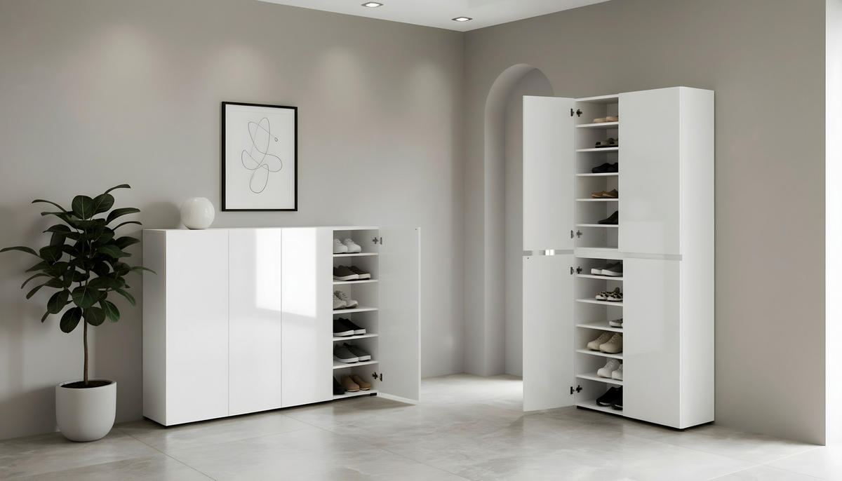 SCHUHSCHRANK Weiß  - Schwarz/Weiß, Design, Holzwerkstoff/Kunststoff (160/115/34cm) - home24
