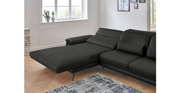 ECKSOFA in Echtleder Graubraun  - Graubraun/Schwarz, Design, Leder/Metall (193/328cm) - Dieter Knoll