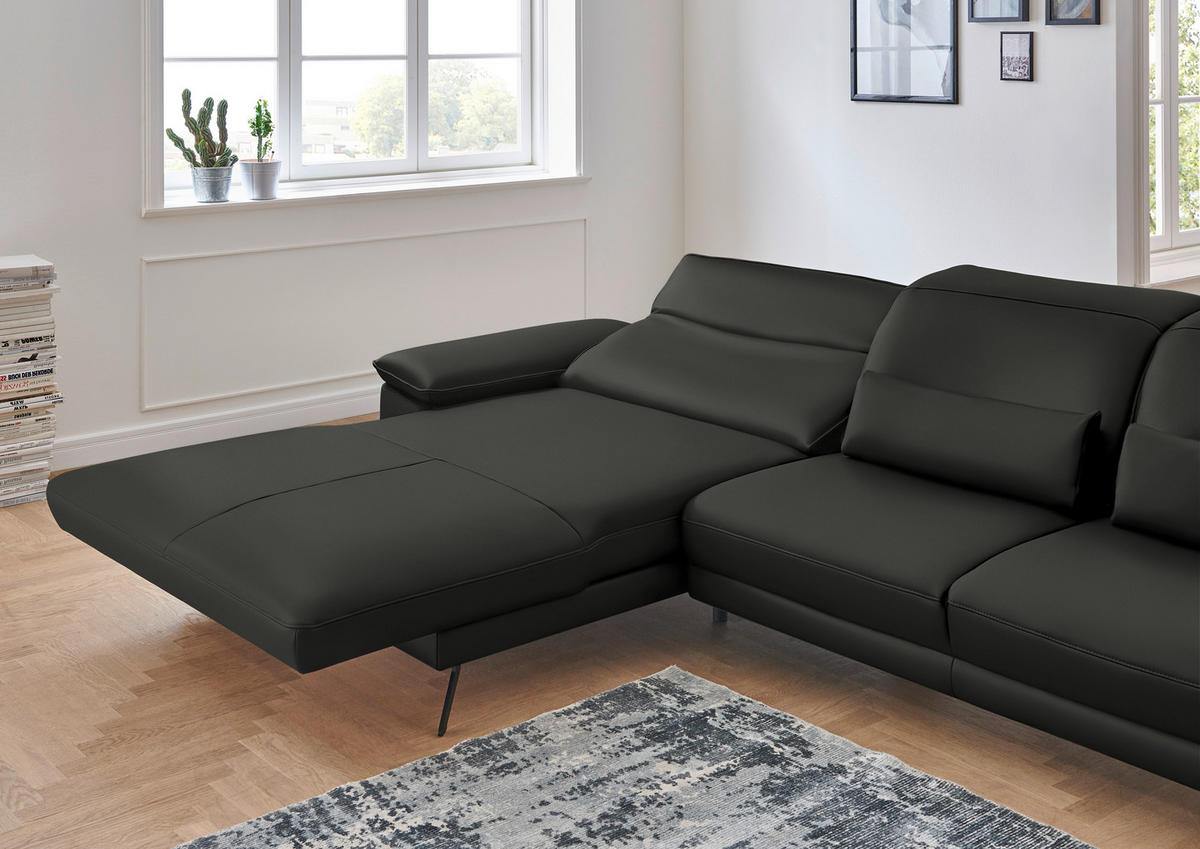 ECKSOFA in Echtleder Graubraun  - Graubraun/Schwarz, Design, Leder/Metall (193/328cm) - Dieter Knoll