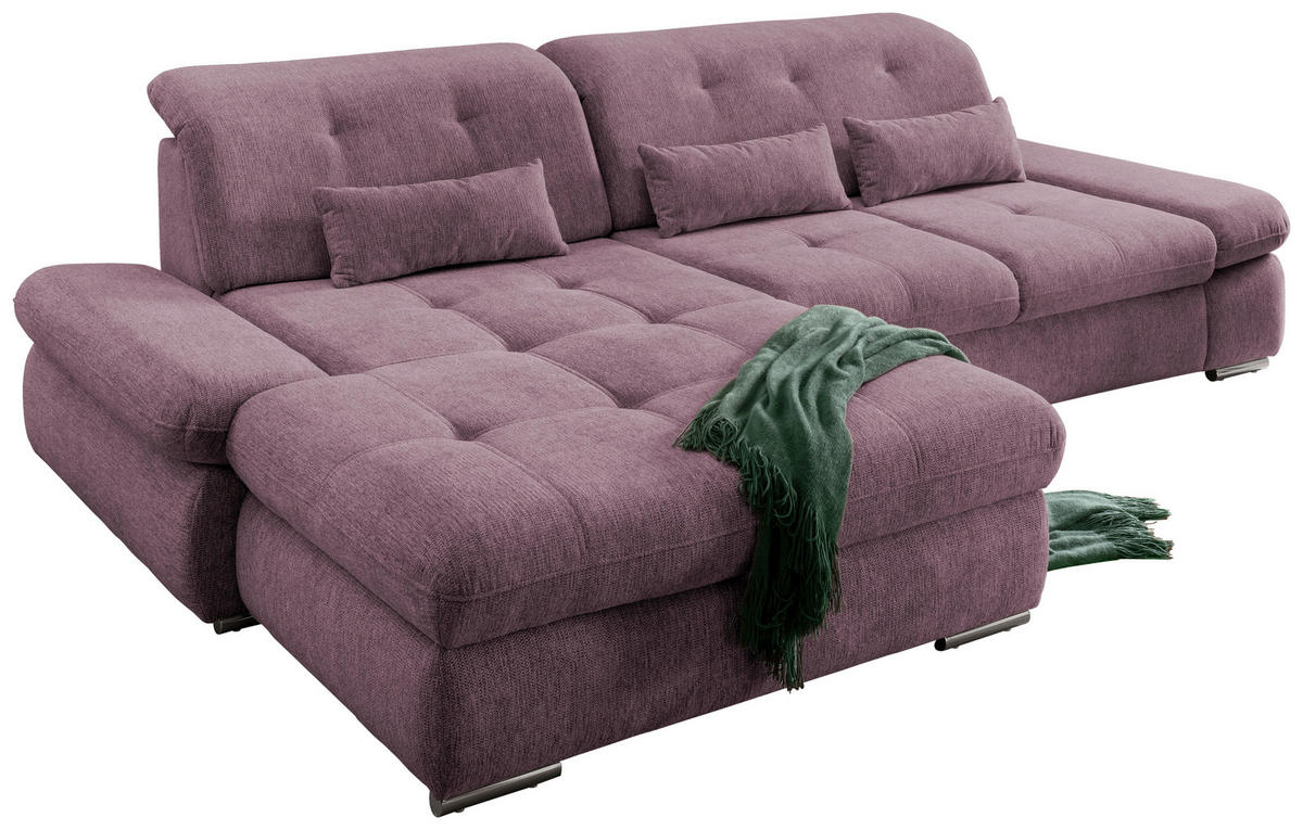 ECKSOFA in Chenille Brombeere  196/300 cm  - Chromfarben/Brombeere, Design, Textil/Metall (196/300cm) - Livetastic