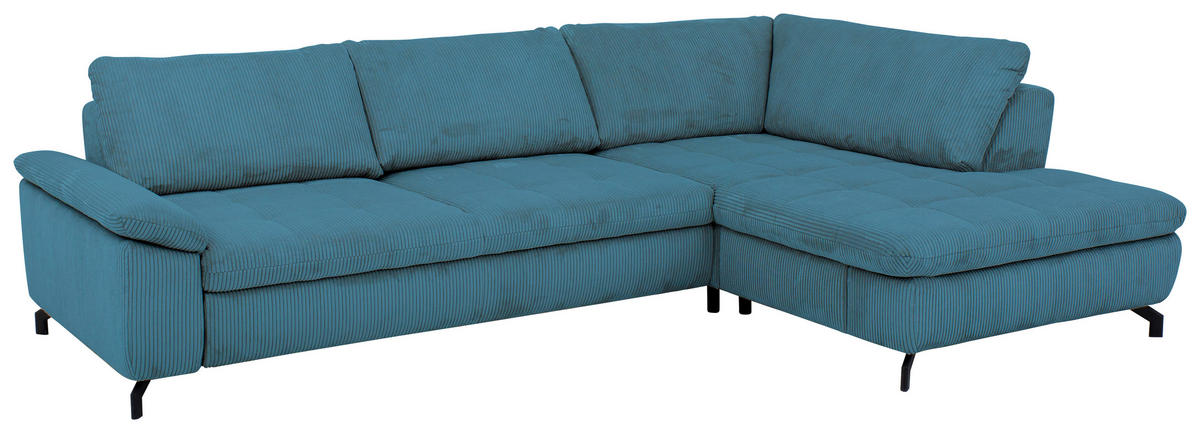 ECKSOFA in Cord, Velours Petrol  291/197 cm  - Petrol/Schwarz, Design, Textil/Metall (291/197cm) - Beldomo Style