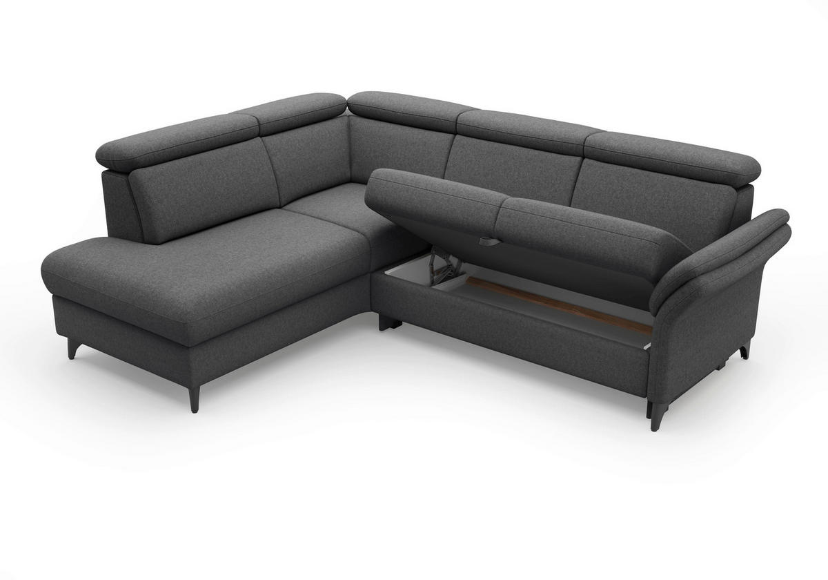 ECKSOFA GLENDALE E in Flachgewebe Dunkelgrau  193/247 cm  - Dunkelgrau/Schwarz, KONVENTIONELL, Textil/Metall (193/247cm) - Sit & More