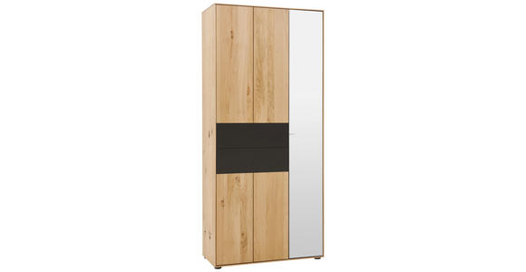 GARDEROBENSCHRANK  in 88,5/196/39 cm  - Eichefarben/Anthrazit, Natur, Glas/Holz (88,5/196/39cm) - Valnatura