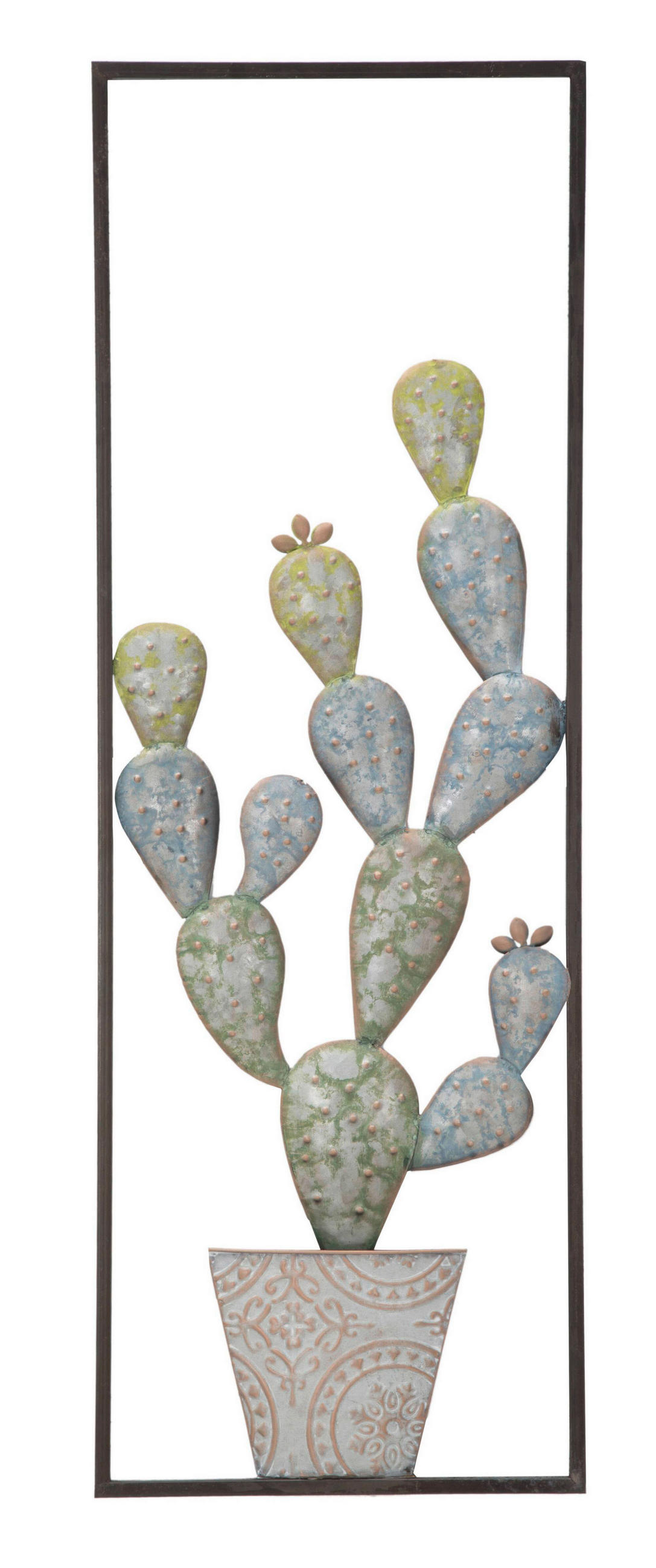 Wanddeko Cactus-Frame Metall  - Hellblau/Grün, Basics, Metall (31/90/2.5cm)