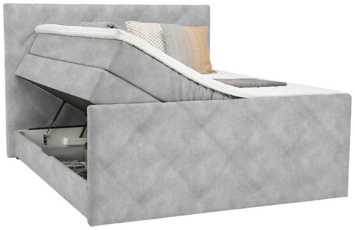 BOXSPRINGBETT 180/200 cm  in Hellgrau  - Hellgrau/Schwarz, Konventionell, Kunststoff/Textil (180/200cm) - Ti'me
