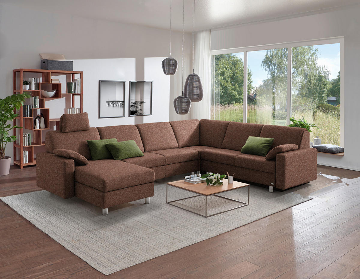 WOHNLANDSCHAFT  in Mikrovelours Terracotta  - Anthrazit/Terracotta, KONVENTIONELL, Textil (158/323/237cm) - Sedda