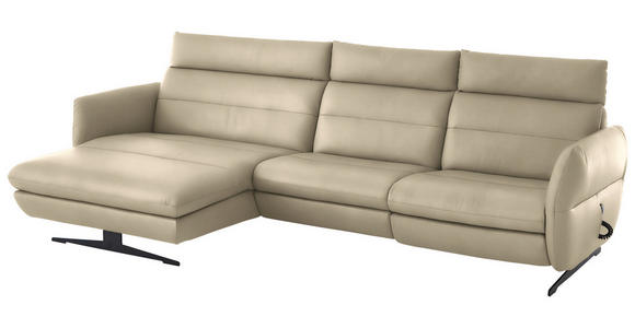 ECKSOFA in Echtleder Ecru 169/298 cm - Ecru/Schwarz, Design, Leder/Metall (169/298cm) - Dieter Knoll
