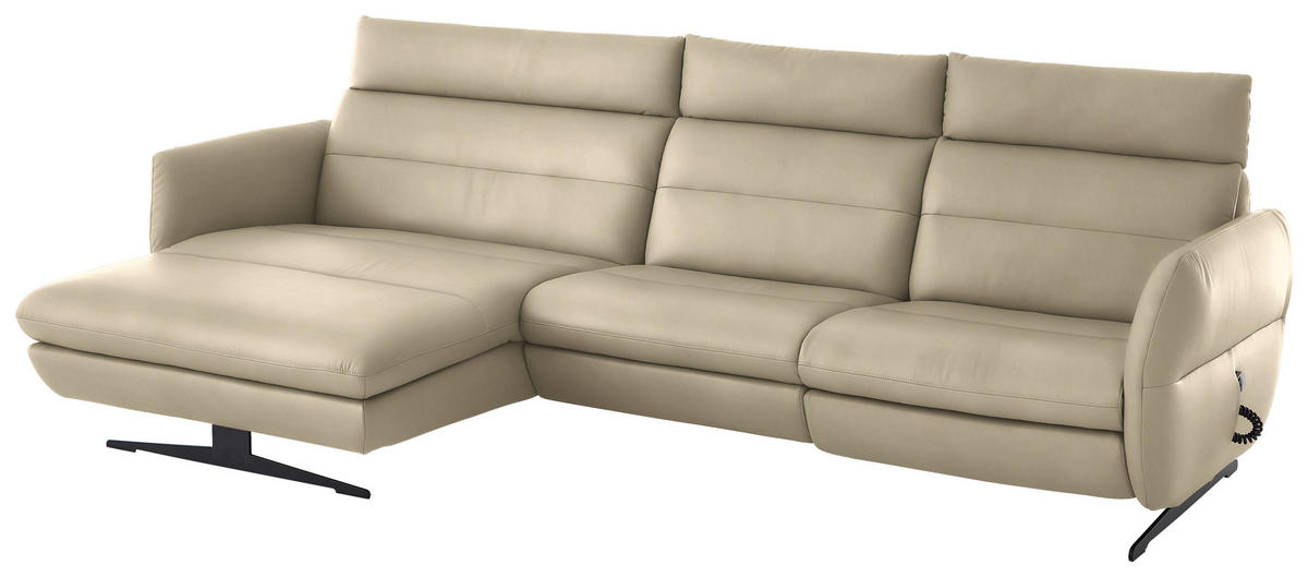 ECKSOFA in Echtleder Ecru  169/298 cm  - Ecru/Schwarz, Design, Leder/Metall (169/298cm) - Dieter Knoll