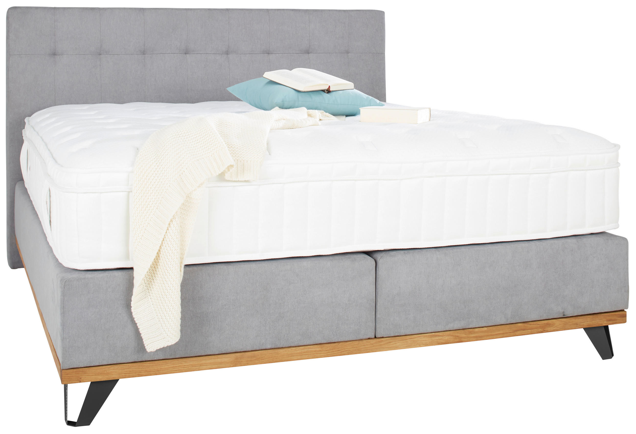 BOXSPRING POSTELJA   x  , leseni material, tekstil siva  - črna/barve niklja, Moderno, kovina/leseni material (160/200cm) - Hom`in
