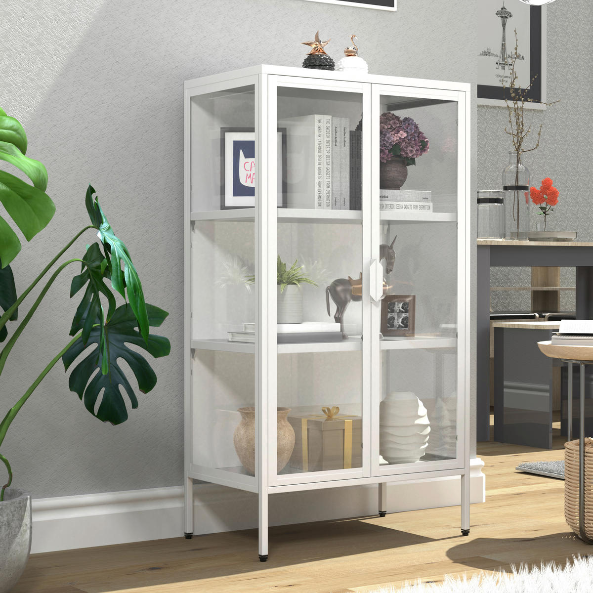 VITRINE in Weiß  - Transparent/Weiß, Design, Glas/Metall (60/110/35cm) - MID.YOU
