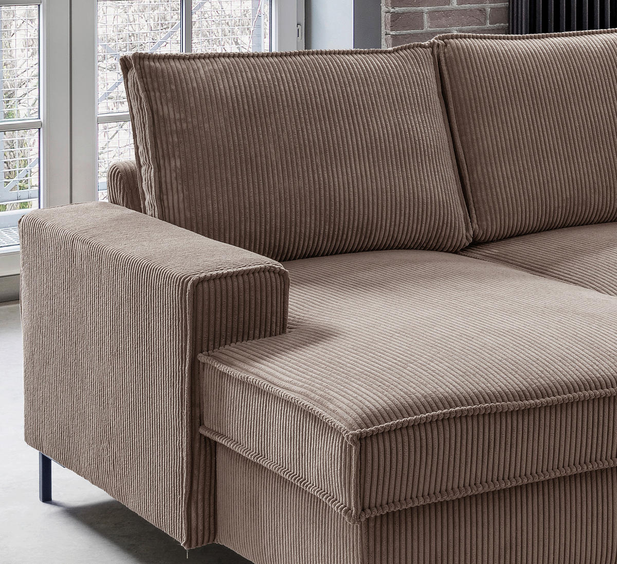 SJEDEĆA GARNITURA tekstil  sivo-smeđa   - sivo-smeđa/crna, Moderno, tekstil/metal (150/309/198cm) - MID.YOU
