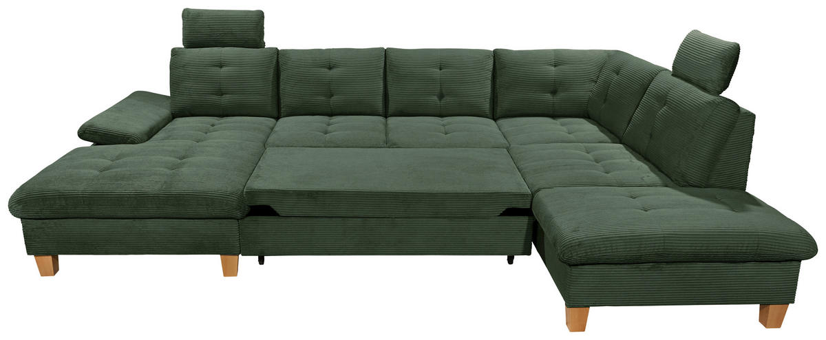 WOHNLANDSCHAFT in Cord Dunkelgrün  - Dunkelgrün/Eichefarben, Konventionell, Holz/Textil (170/324/220cm) - MID.YOU