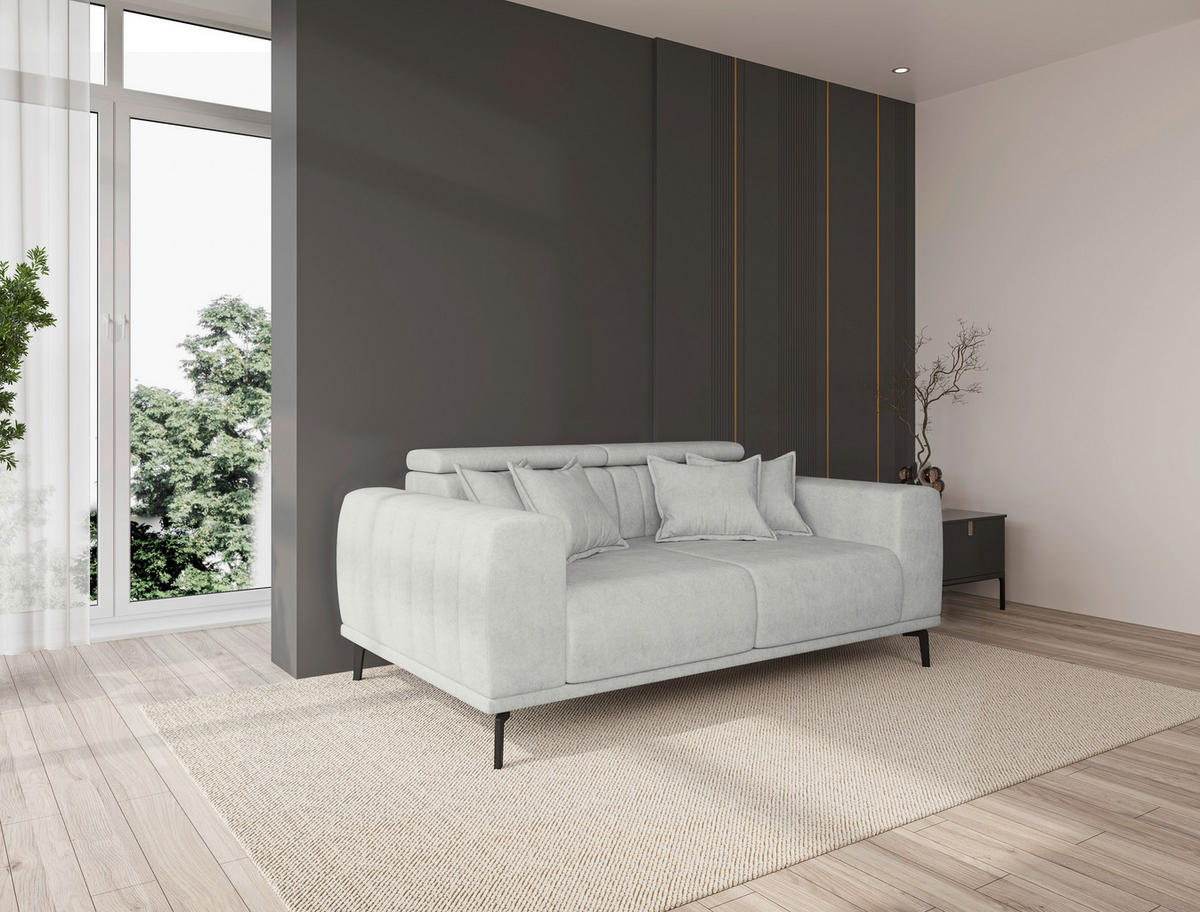 2-SITZER-SOFA Webstoff Naturfarben  - Schwarz/Naturfarben, KONVENTIONELL, Textil/Metall (200/80/110cm) - Carryhome