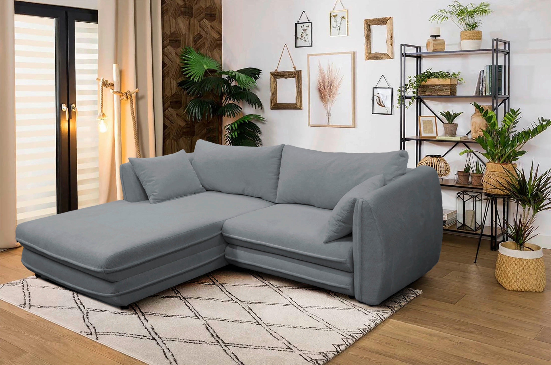 ECKSOFA in Struktur Grau  201/240 cm  - Schwarz/Grau, Design, Kunststoff/Textil (201/240cm) - MID.YOU