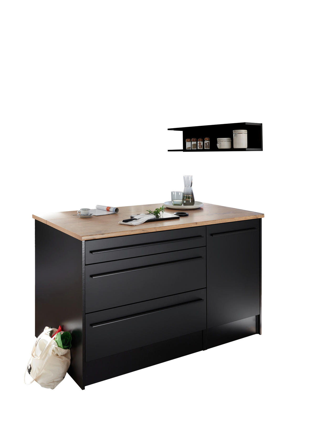 KÜCHENINSEL 145/90/90 cm  in Schwarz, Eichefarben  - Eichefarben/Schwarz, KONVENTIONELL, Holzwerkstoff/Kunststoff (145/90/90cm) - P & B