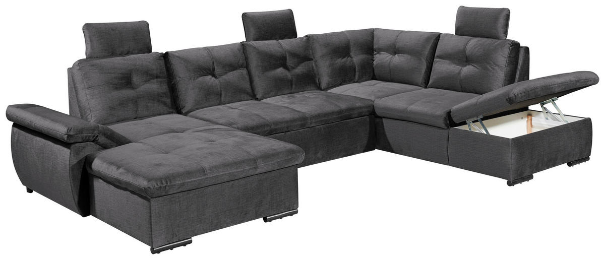 WOHNLANDSCHAFT Grau Mikrovelours  - Schwarz/Grau, KONVENTIONELL, Kunststoff/Textil (127/334/217cm) - Carryhome