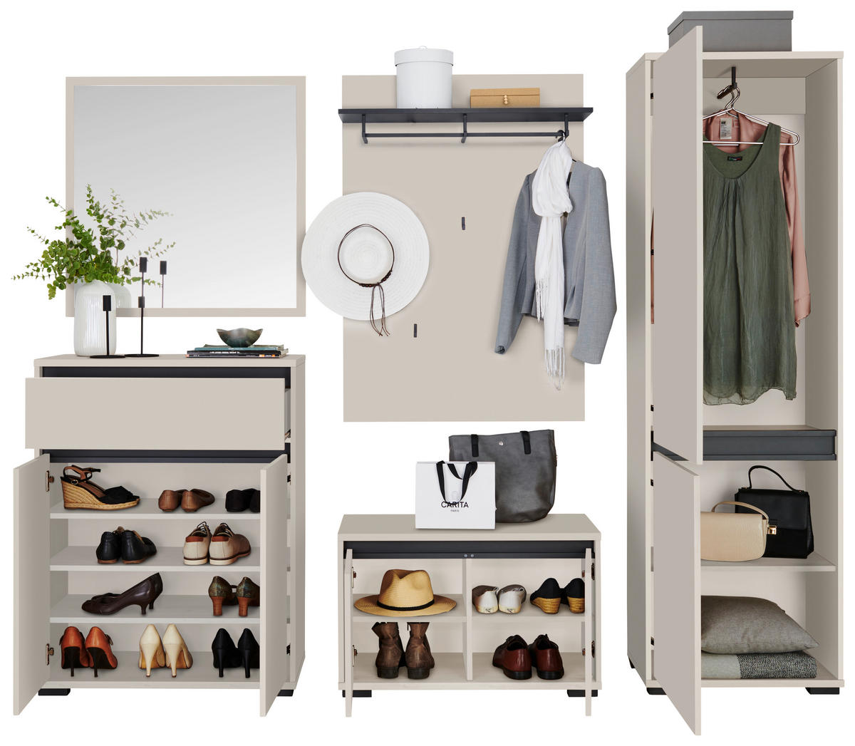 GARDEROBE  in 220/195/38 cm  - Kaschmir/Anthrazit, MODERN, Holzwerkstoff (220/195/38cm) - Xora