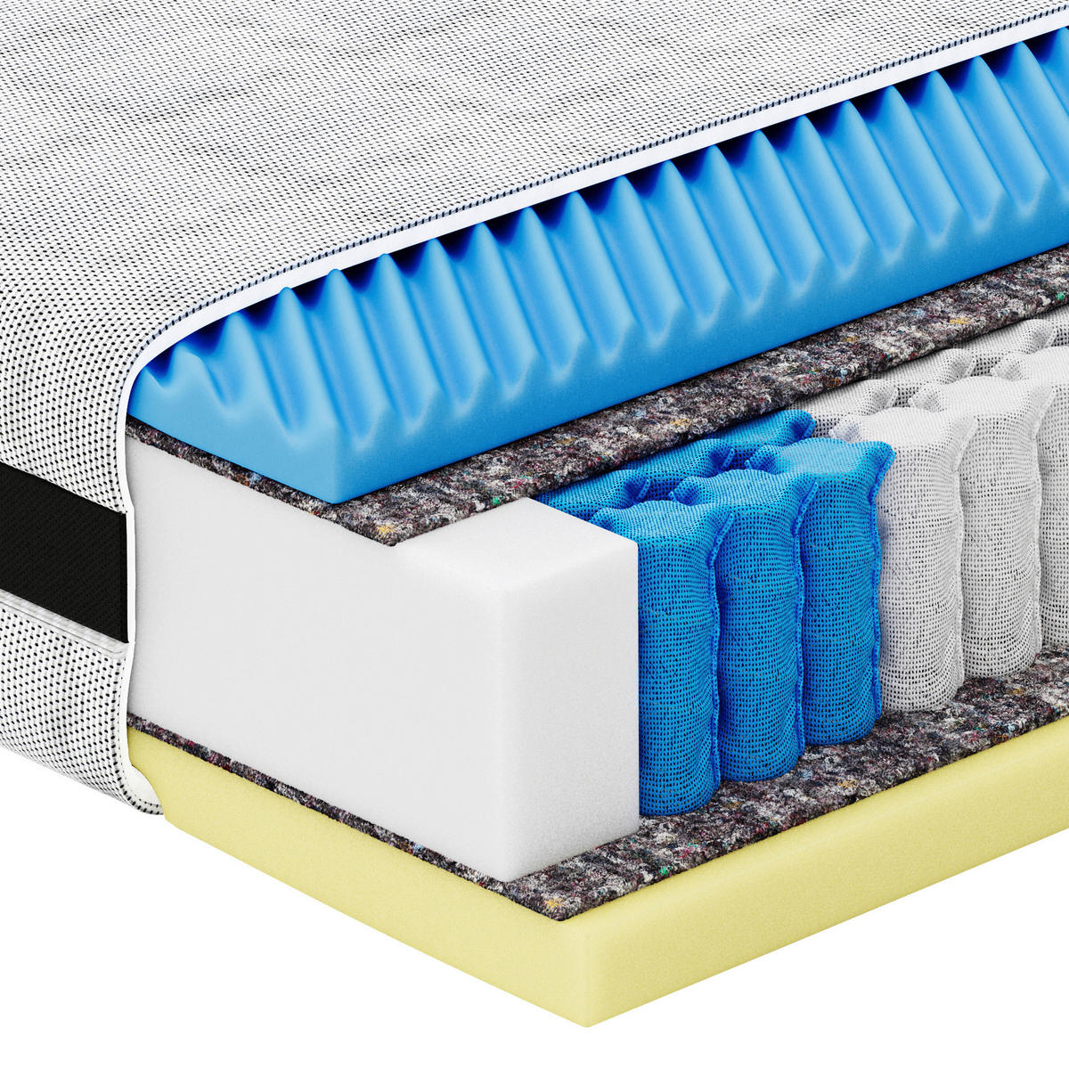 TASCHENFEDERKERNMATRATZE 180/200 cm, Höhe ca.: 26 cm, H3 = fest, 7-Zonen - Grau, Basics, Textil (180/200cm) - Esposa