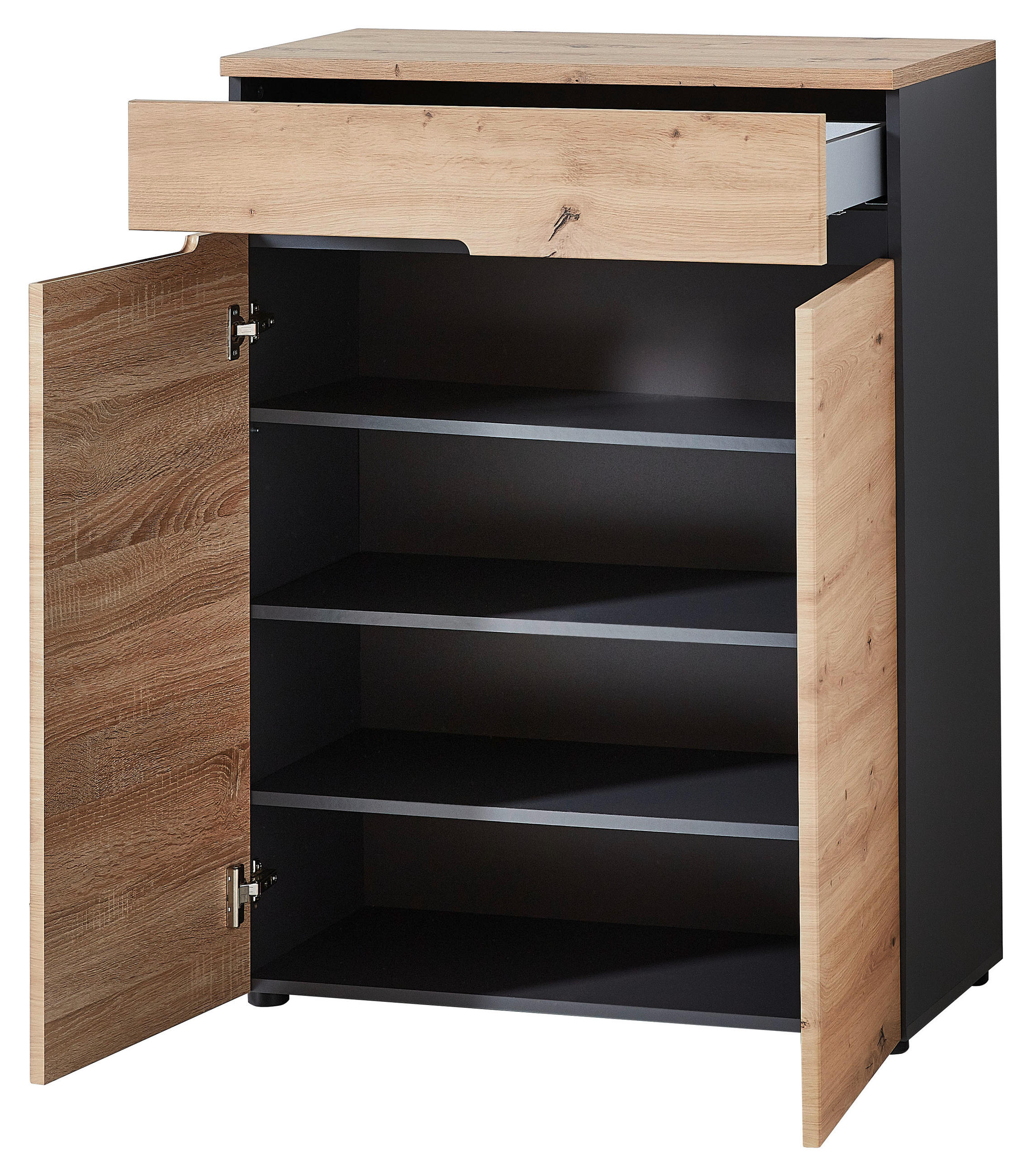 Thumbnail - Voleo Garderobe Detroit, Graphit, Eiche Artisan, Glas, Holzwerkstoff, 6-teilig, 295x192x38 cm, Holzmöbel, Garderoben Hol...