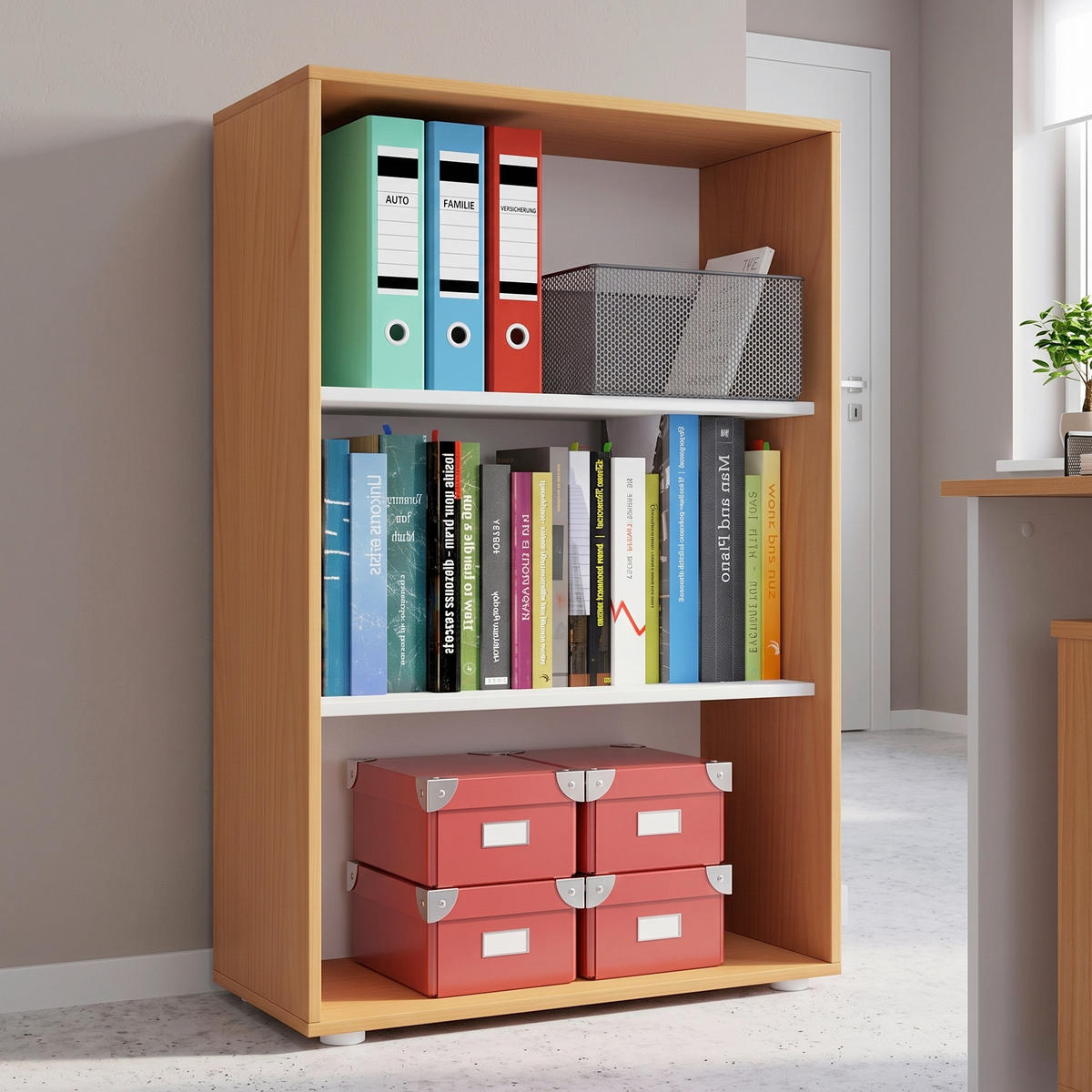 AKTENREGAL 70/105/37 cm  - Buchefarben/Schwarz, Basics, Holzwerkstoff/Kunststoff (70/105/37cm) - P & B
