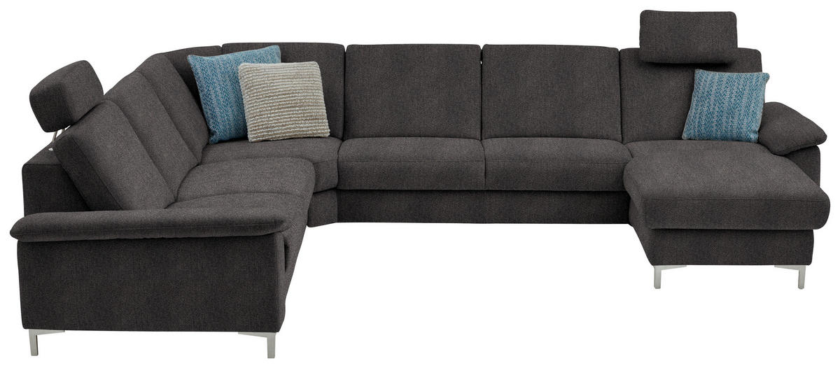 WOHNLANDSCHAFT  in Chenille Graubraun  - Graubraun/Alufarben, Design, Textil/Metall (265/333/170cm) - Dieter Knoll