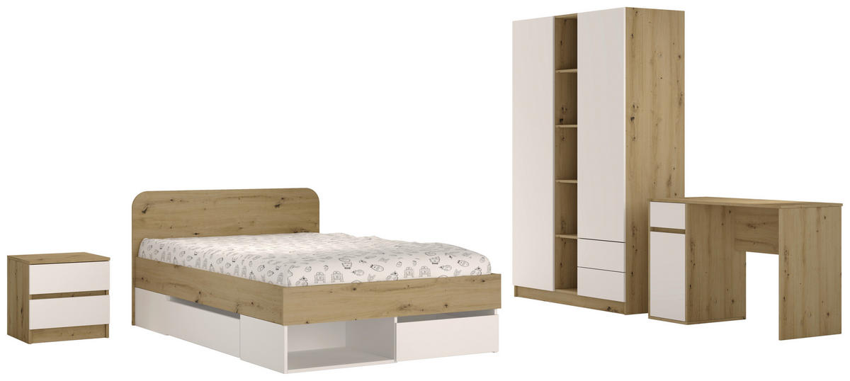 MLADINSKA SOBA hrast artisan, bela, visoki sijaj  - bela/visoki sijaj, Konvencionalno, leseni material - Boxxx