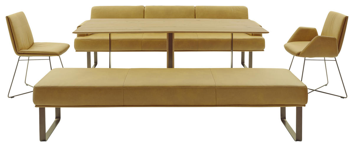 SITZBANK 251/84/67 cm Echtleder Gelb, Bronzefarben Metall  - Gelb/Bronzefarben, Design, Leder/Metall (251/84/67cm) - Musterring