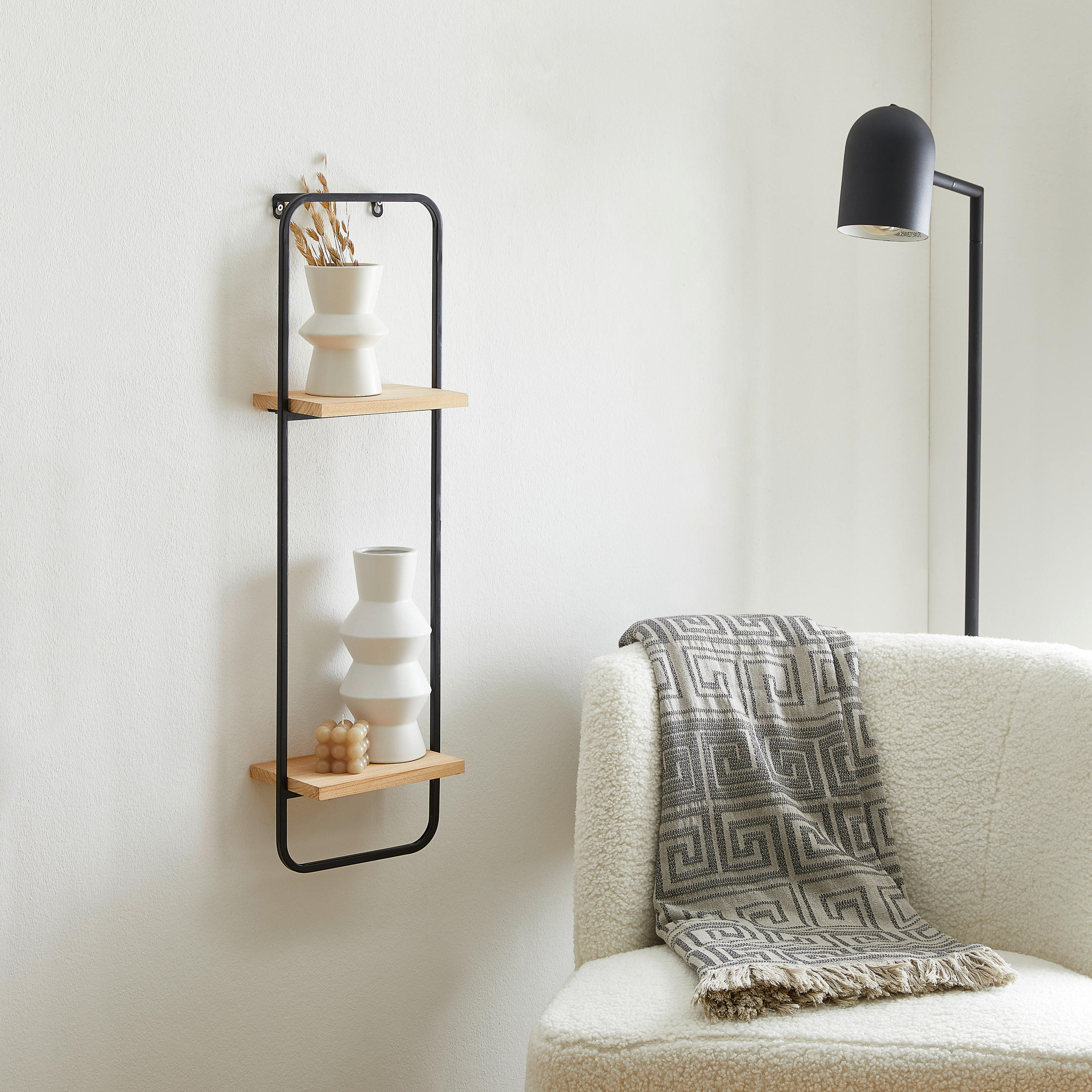ETAJERĂ DE PERETE  - negru, Basics, metal/lemn (24/15/80cm) - Ambia Home