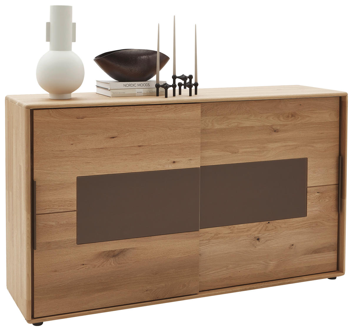 SIDEBOARD  in 164/95,8/44,2 cm  - Wildeiche/Schwarz, Natur, Glas/Holz (164/95,8/44,2cm) - Valnatura
