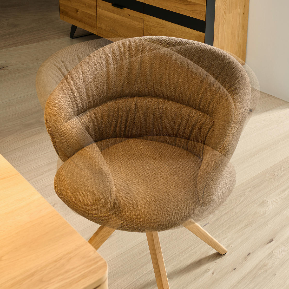 ARMLEHNSTUHL  Lederauswahl, Stoffauswahl, Sitzfläche 360° drehbar, Gestellauswahl Webstoff  Braun, Wildeiche  - Wildeiche/Braun, Design, Holz/Textil (66/81/63cm) - Venjakob