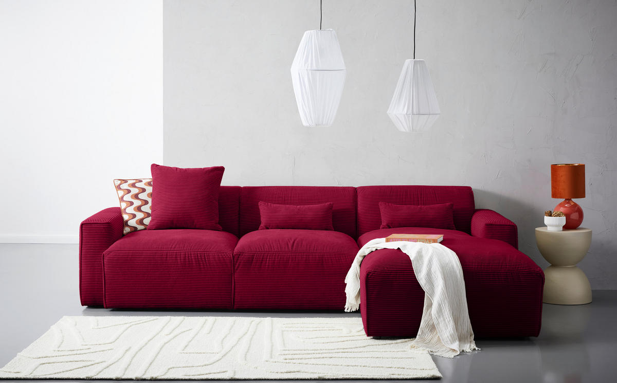 ECKSOFA Rot Cord  - Rot/Schwarz, Design, Kunststoff/Textil (303/196cm) - Livetastic