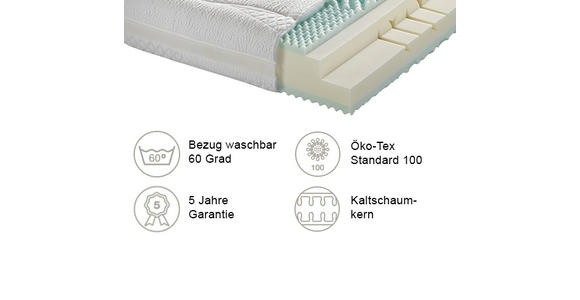 KALTSCHAUMMATRATZE 140/200 cm  - Weiß, Basics, Textil (140/200cm) - Dieter Knoll