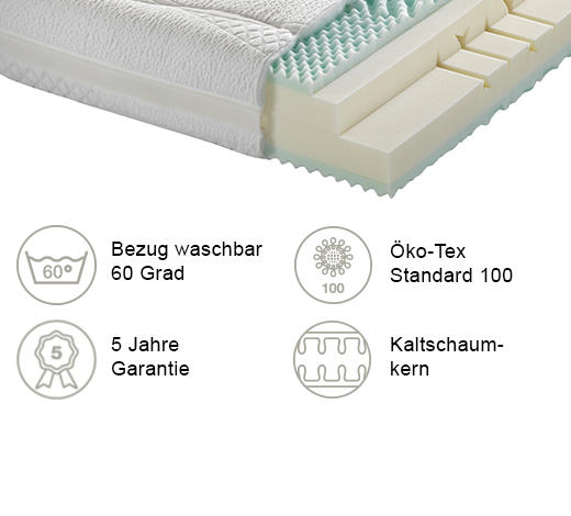 KALTSCHAUMMATRATZE 1 FOUR ME, MODELL 4 90/210 cm Höhe ca. 22 cm  - Weiß, Basics, Textil (90/210cm) - Dieter Knoll