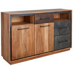 SIDEBOARD Akazie, Recyclingholz furniert, massiv Braun, Akaziefarben, Dunkelgrau Einlegeboden  - Dunkelgrau/Schwarz, Design, Holz/Metall (145/88/40cm) - Landscape