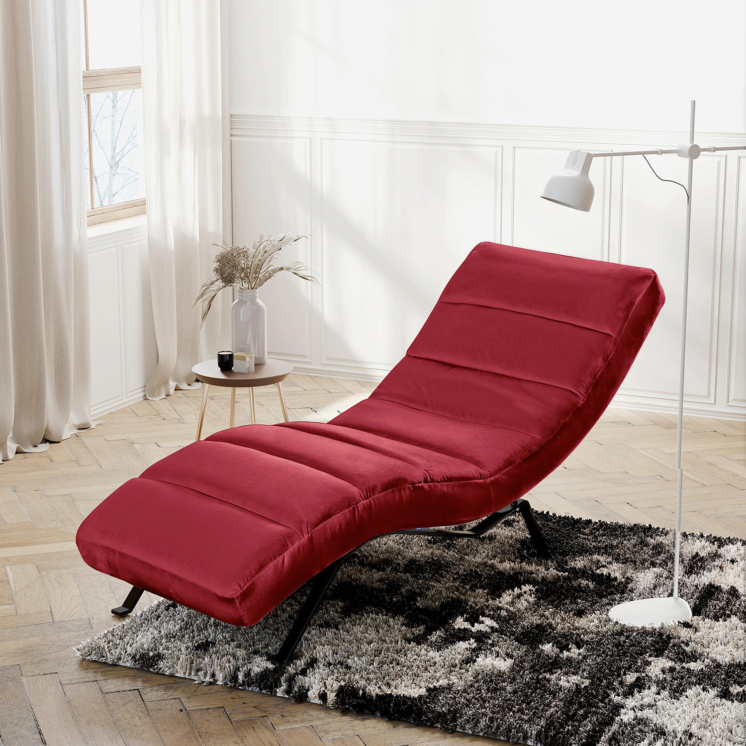 RELAXLIEGE SWING Samt Weinrot  - Weinrot/Schwarz, Design, Textil/Metall (65/65-95/171cm) - Livetastic