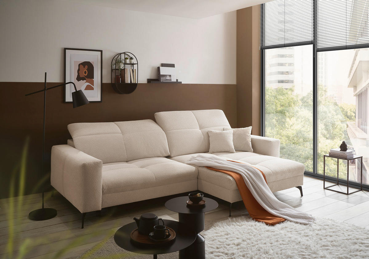 ECKSOFA Creme Webstoff  - Creme/Schwarz, KONVENTIONELL, Textil/Metall (285/180cm) - SetOne by Musterring