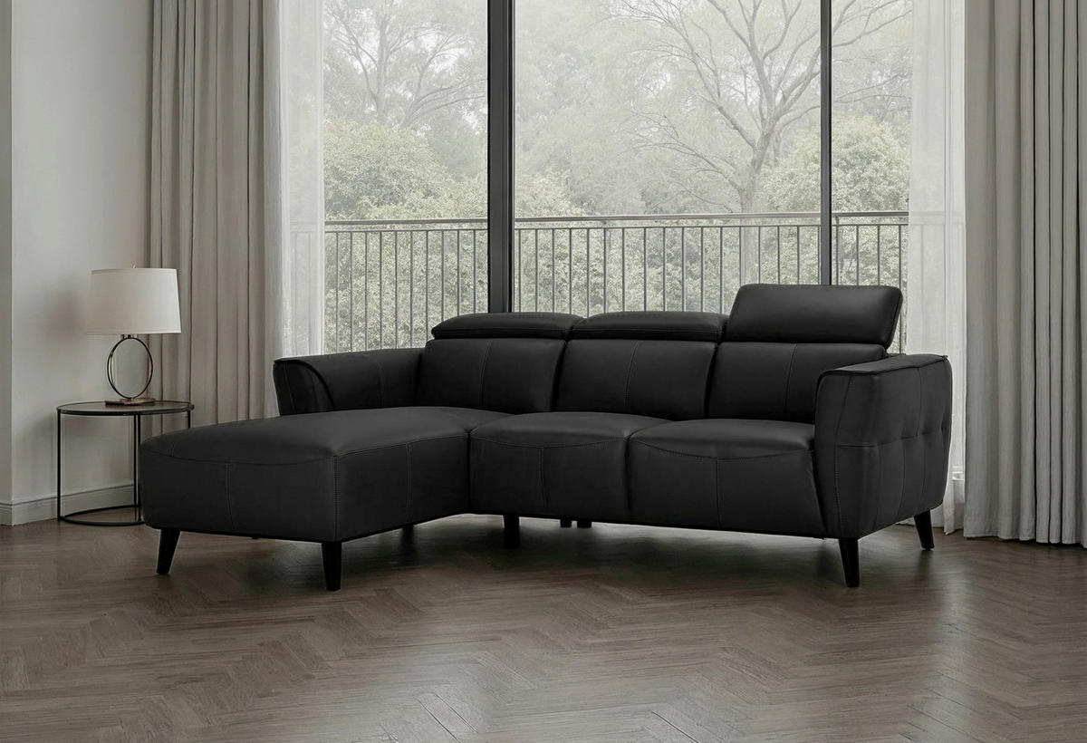 ECKSOFA  in Echtleder Schwarz  173/223 cm  - Schwarz, KONVENTIONELL, Leder/Holz (173/223cm) - MID.YOU