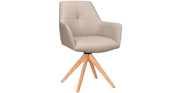 ARMLEHNSTUHL in Echtleder pigmentiert - Taupe/Eichefarben, Design, Leder/Holz (60/87,5/63,5cm) - Novel
