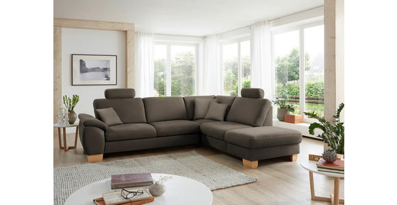 ECKSOFA in Mikrofaser Graubraun  - Wildeiche/Graubraun, Natur, Holz/Textil (286/236cm) - Voleo