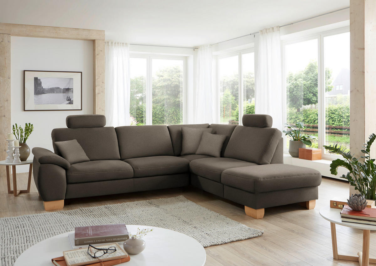 ECKSOFA in Mikrofaser Graubraun  - Wildeiche/Graubraun, Natur, Holz/Textil (286/236cm) - Voleo