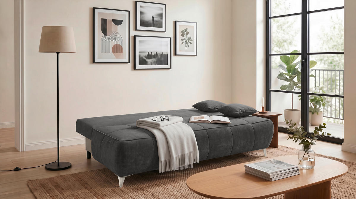 SCHLAFSOFA ELISA Webstoff Anthrazit  inkl. Bettkasten  - Kaschmir/Anthrazit, MODERN, Kunststoff/Textil (215/96/106cm) - MID.YOU