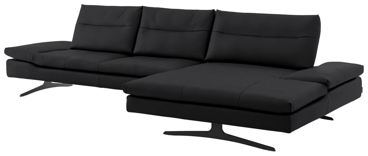 ECKSOFA in Echtleder Mokka  - Schwarz/Mokka, Modern, Leder/Metall (342/158cm) - Chilliano