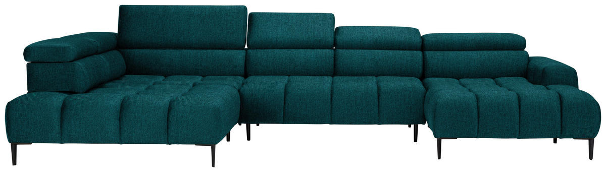 WOHNLANDSCHAFT in Webstoff Petrol  - Petrol/Schwarz, Design, Textil/Metall (216/385/177cm) - Welnova
