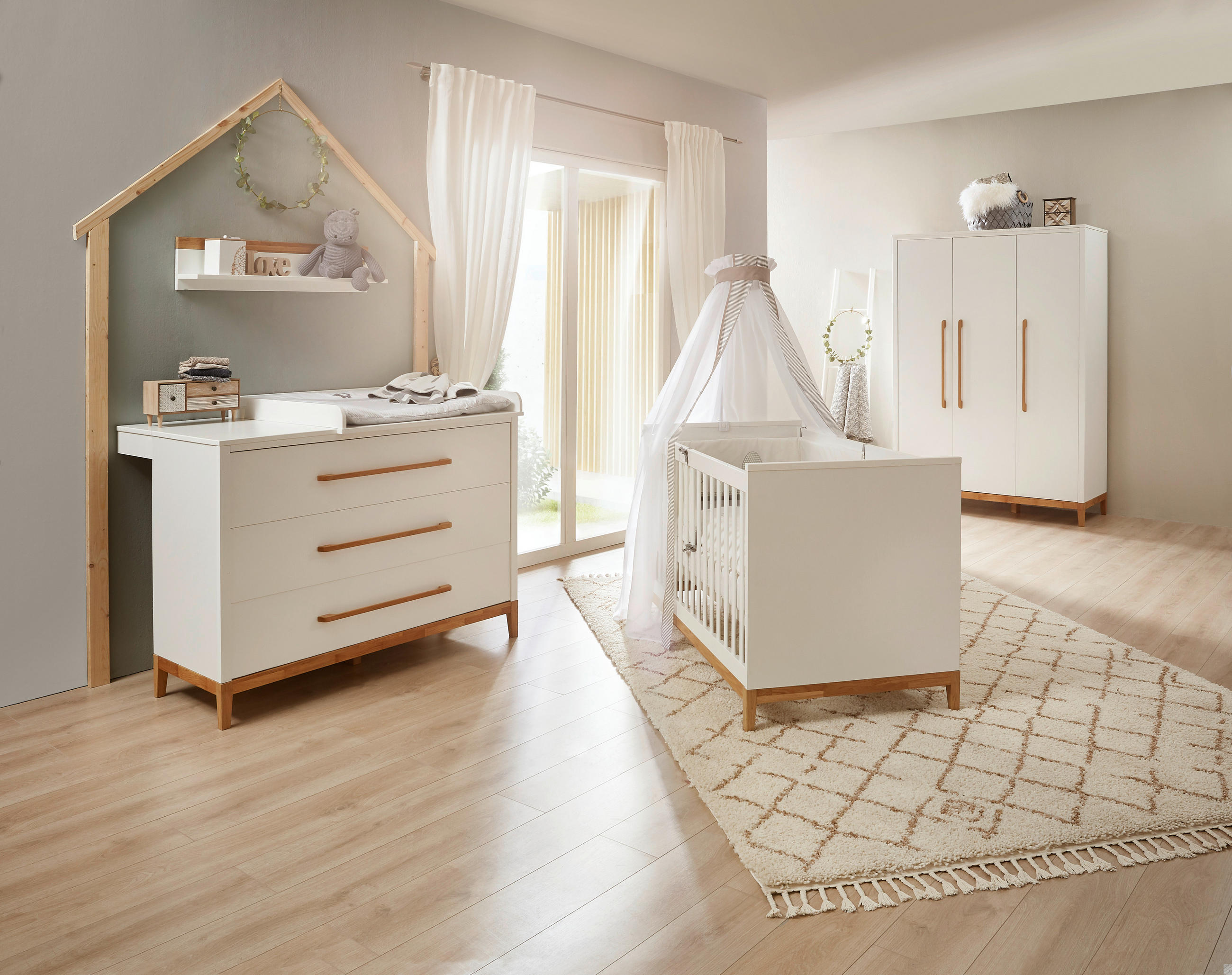 GITTERBETT SCANDIC 146/75/84 cm  - Eichefarben/Weiß, Design, Holz/Holzwerkstoff (146/75/84cm) - Jimmylee