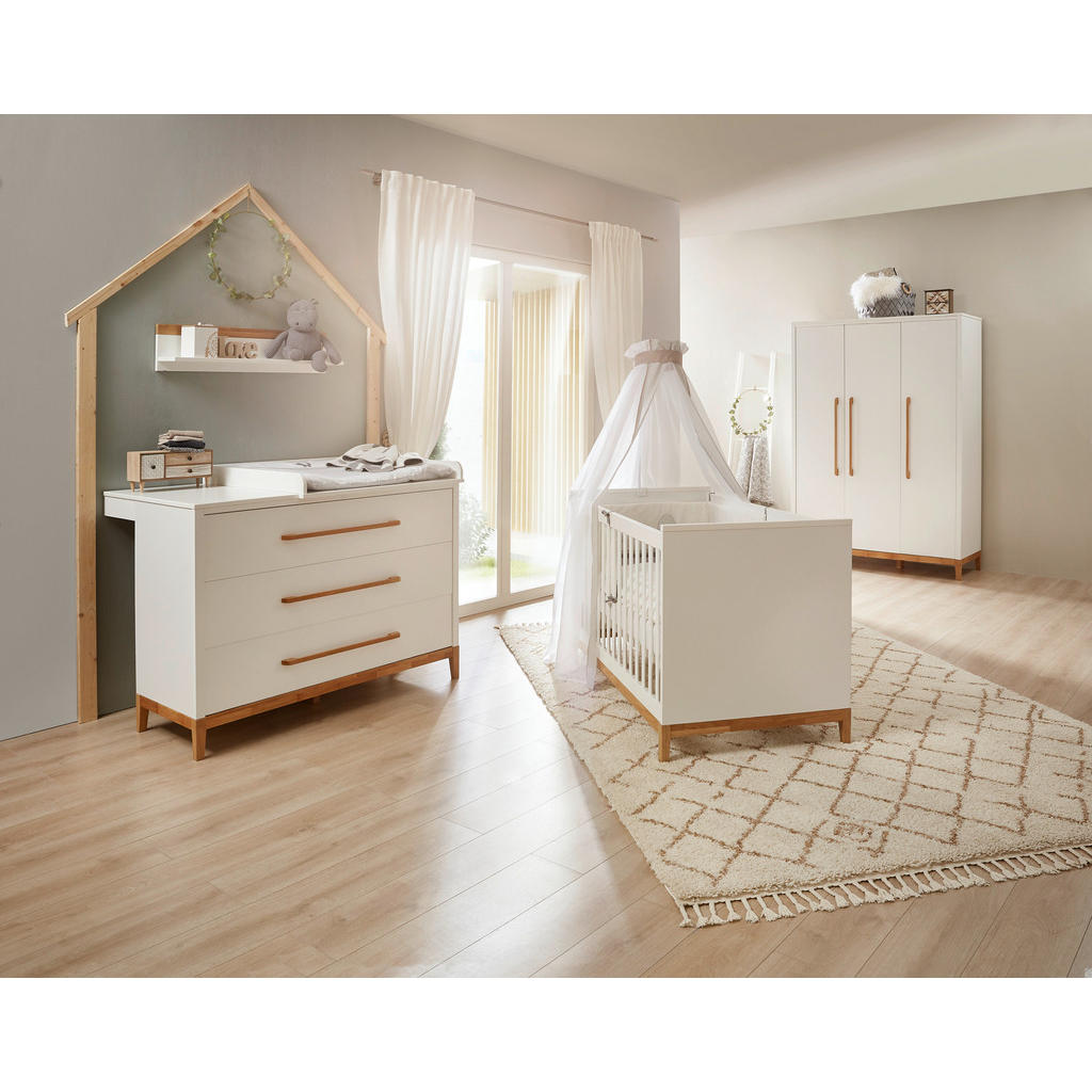 Thumbnail - Jimmylee Gitterbett Scandic, Weiß, Eiche, Holz, Holzwerkstoff, Birke, Eiche, massiv, 75x84x146 cm, EN 71, zum Juniorbett...