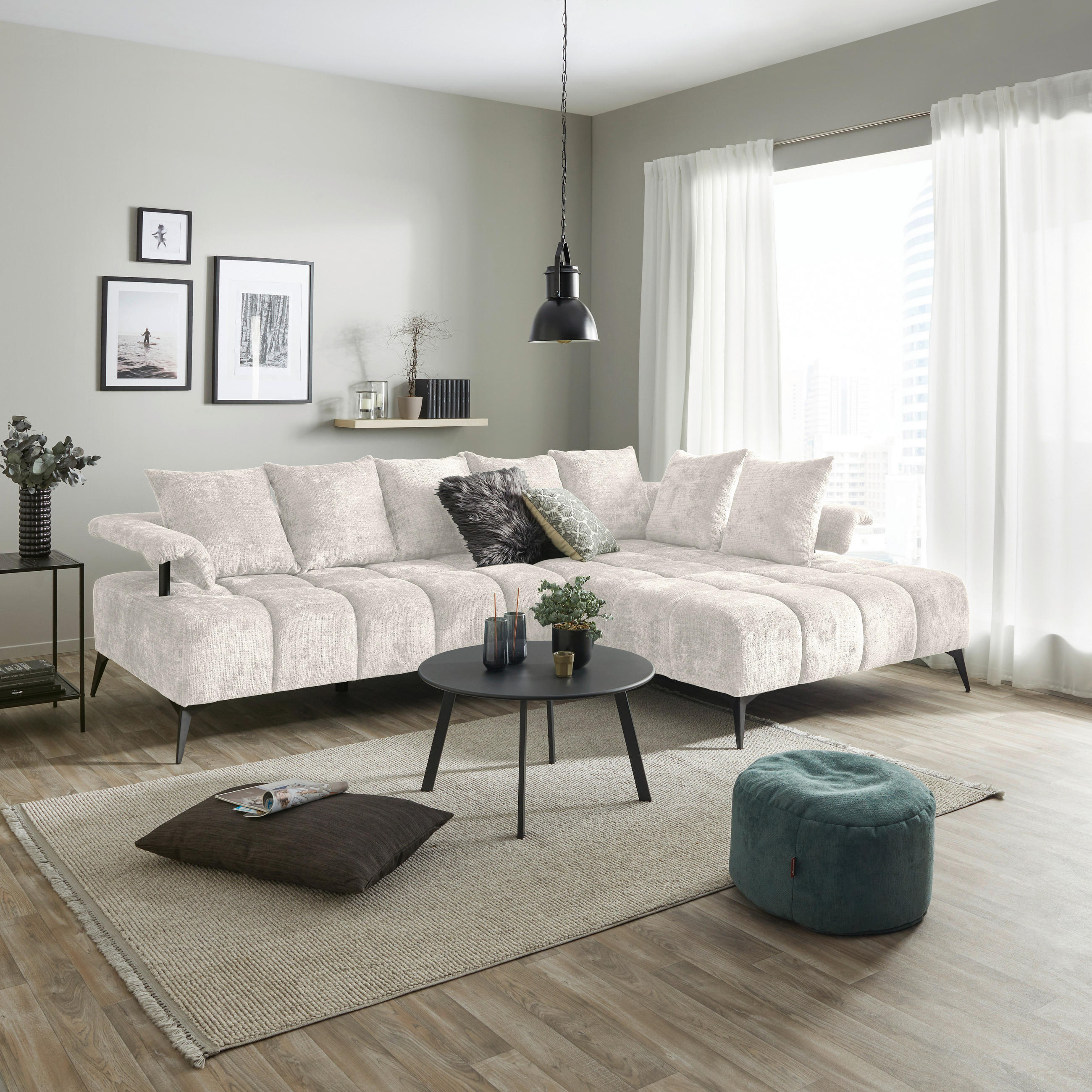 ECKSOFA VANESSA Beige Flachgewebe  - Beige/Schwarz, MODERN, Kunststoff/Textil (297/200cm) - Livetastic