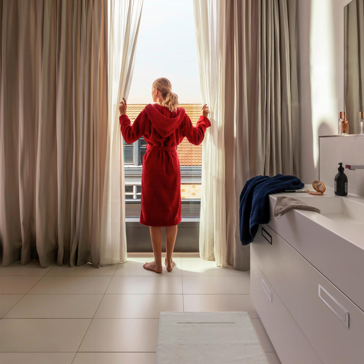 BADEMANTEL L Unisex  - Blau, Basics, Textil (Lnull) - Moeve