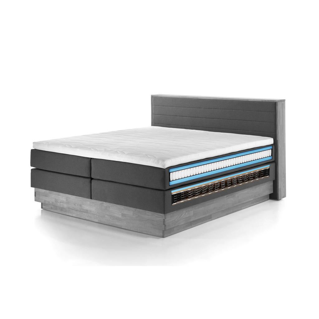 Thumbnail - Mid.you Boxspringbett, Eiche, Dunkelgrau, Textil, Eiche, massiv, H3, 7-Zonen, Höhe ca. 64 cm, 180x200 cm, Fsc, Stoffausw...