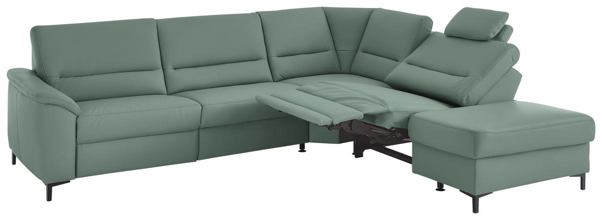 ECKSOFA  in Echtleder Opal  290/249 cm  - Opal/Schwarz, KONVENTIONELL, Leder/Metall (290/249cm) - Beldomo Premium
